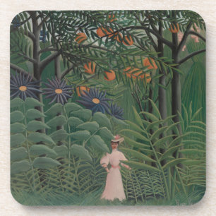 Woman Walking in an Exotic Forest, Henri Rousseau Coaster