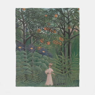 Woman Walking in an Exotic Forest, Henri Rousseau Fleece Blanket