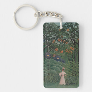 Woman Walking in an Exotic Forest, Henri Rousseau Keychain
