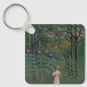 Woman Walking in an Exotic Forest, Henri Rousseau Keychain