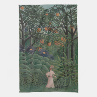 Woman Walking in an Exotic Forest, Henri Rousseau Kitchen Towel