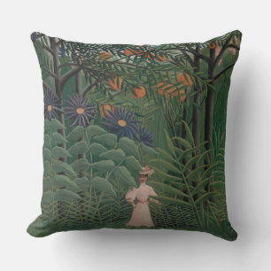 Woman Walking in an Exotic Forest, Henri Rousseau Throw Pillow