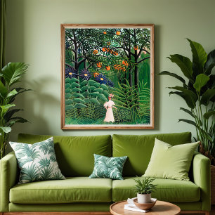 Woman Walking in an Exotic Forest Poster
