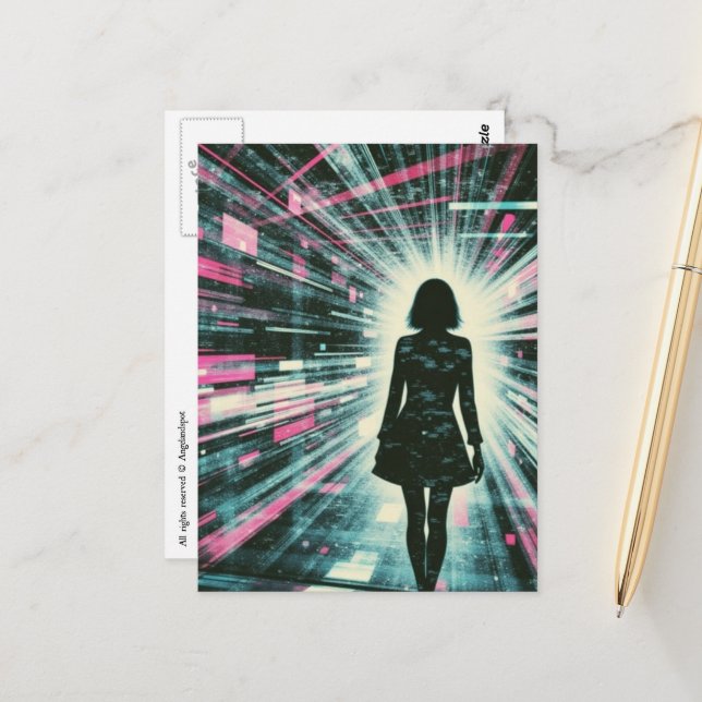 Woman Walking Lost in the Algorithm Postcard (Front/Back In Situ)