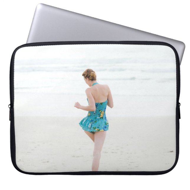Woman walking on shore near beach laptop sleeve (Front)