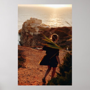 Woman walking on stone poster