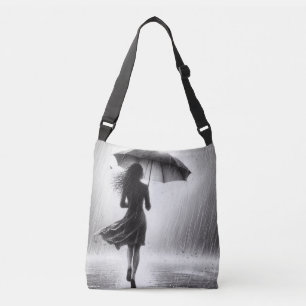 Woman Walking Peacufully in the Rain with Umbrella Crossbody Bag