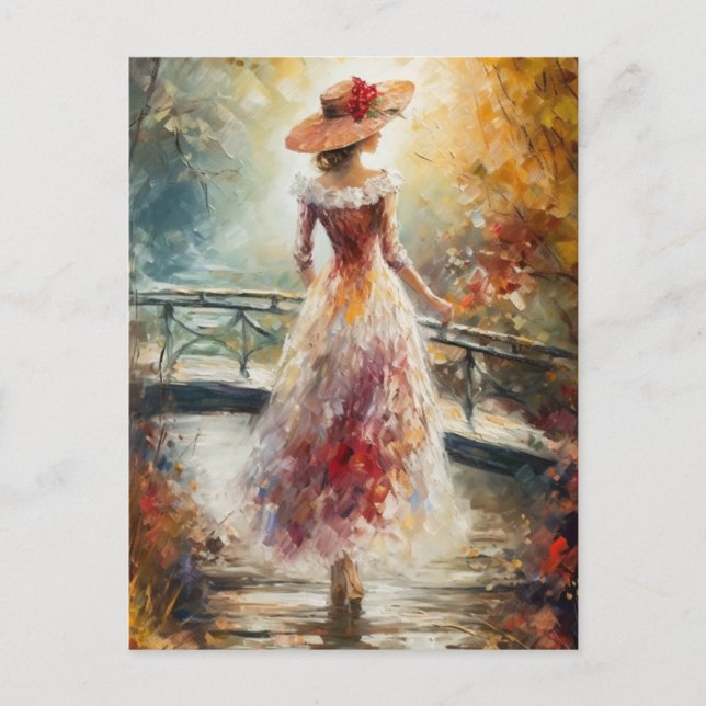 Woman Walks in the Park AI Fine Art Postcard (Front)
