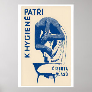 Woman Washing Hair Matchbox Print Vintage Czech