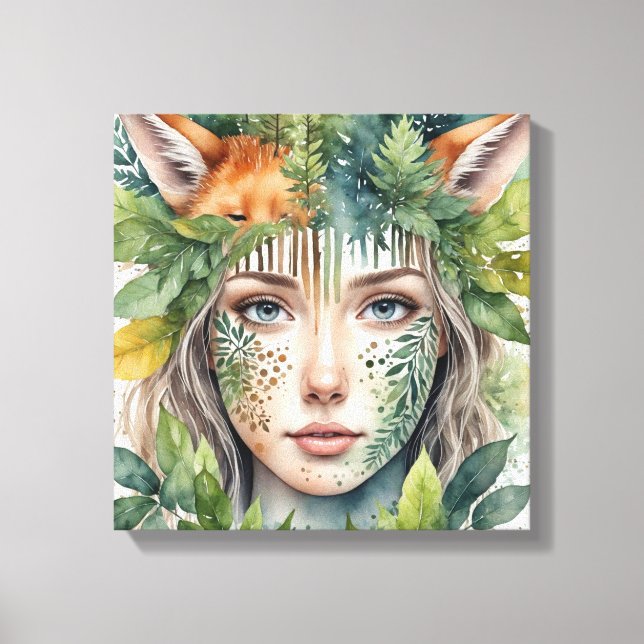 Woman Watercolor Face Painting Canvas Print (Front)