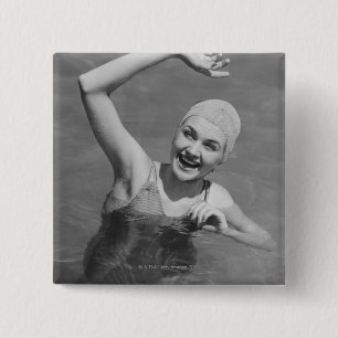 Woman Waving 2 Inch Square Button