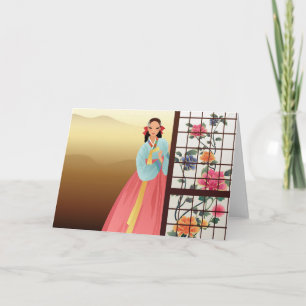 woman wearing a hanbok card