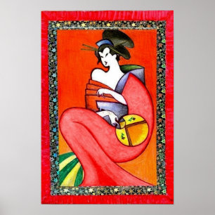 Woman Wearing a Kimono Print Poster