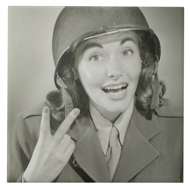 Woman Wearing an Army Helmet Tile (Front)