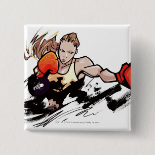 Woman wearing boxing glove 2 inch square button