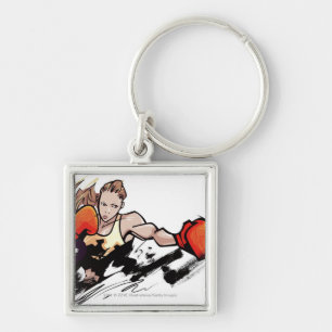 Woman wearing boxing glove keychain