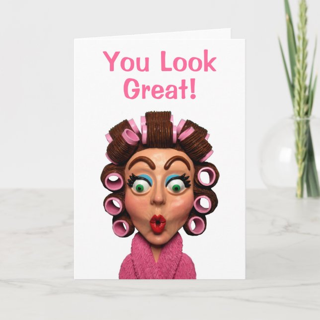 Woman Wearing Curlers Card (Front)