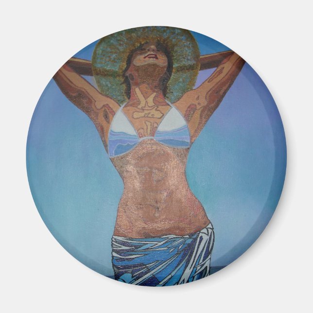 Woman Wearing Hat And Sarong Enjoying Summer Magnet (Front)