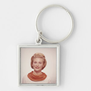 Woman Wearing Scarf Keychain
