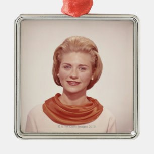 Woman Wearing Scarf Metal Ornament