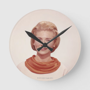 Woman Wearing Scarf Round Clock