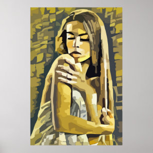 Woman Wearing Towel Abstract Art Poster