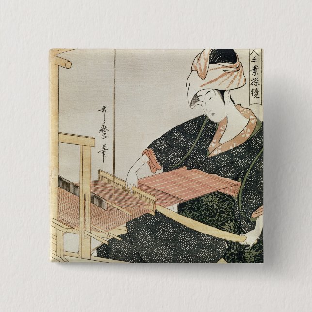 Woman Weaving 2 Inch Square Button (Front)