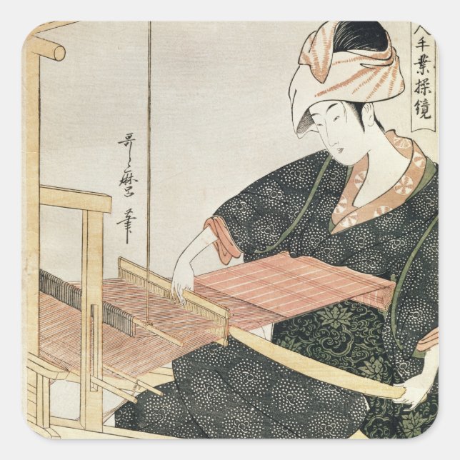 Woman Weaving Square Sticker (Front)