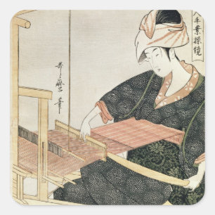 Woman Weaving Square Sticker