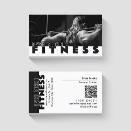 Woman Weightlifting Fitness Black White Business Card