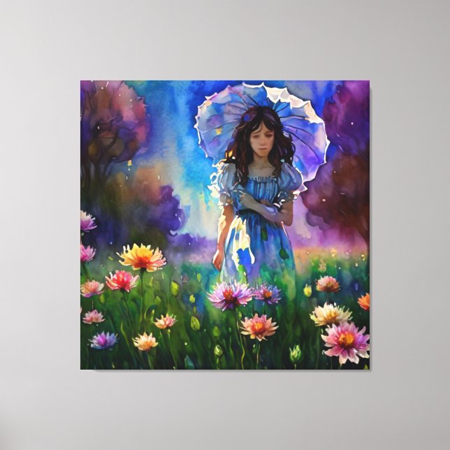 *~  Woman Wild Flower Field AP56 parasol Canvas Print (Front)