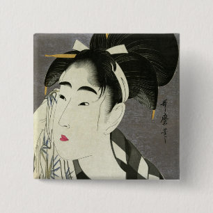 Woman Wiping Sweat Utamaro Fine Japanese Art 2 Inch Square Button