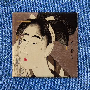 Woman Wiping Sweat Vintage Art 2 Inch Square Button