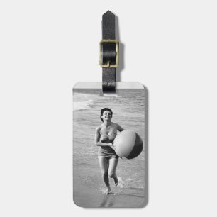 Woman with a Beach Ball Luggage Tag