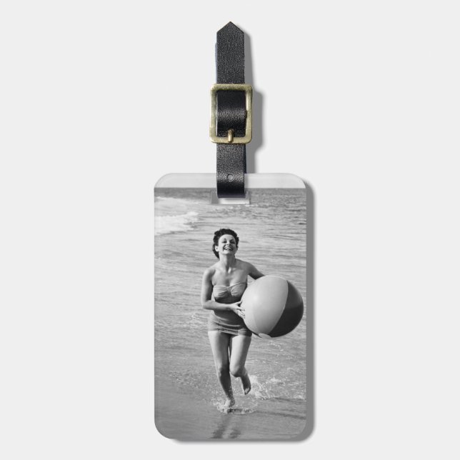 Woman with a Beach Ball Luggage Tag (Front Vertical)