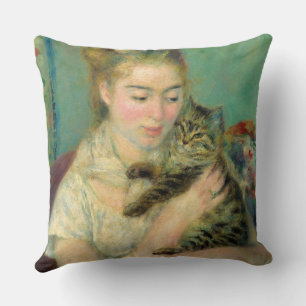 Woman with a Cat, 1875 by Pierre-Auguste Renoir Throw Pillow