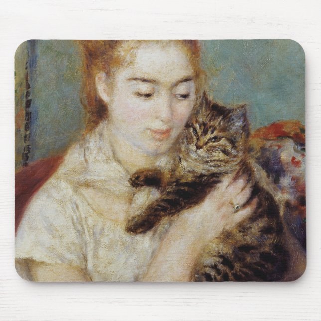 Woman with a Cat by Pierre-Auguste Renoir Mouse Pad (Front)