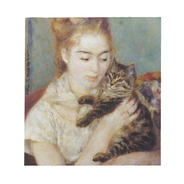Woman with a Cat by Pierre-Auguste Renoir Notepad (Front)