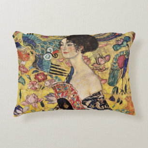 Woman with a Fan by Gustav Klimt Accent Pillow