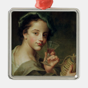 Woman with a Glass of Wine Metal Ornament