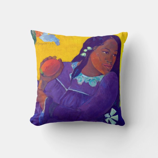 Woman with a Mango, Gauguin Throw Pillow (Front)