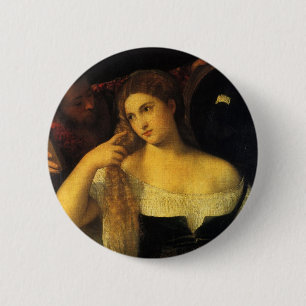 Woman with a Mirror by Titian, Vintage Renaissance 2 Inch Round Button