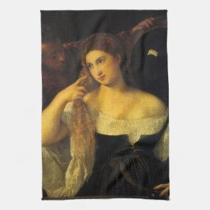 Woman with a Mirror by Titian, Vintage Renaissance Kitchen Towel
