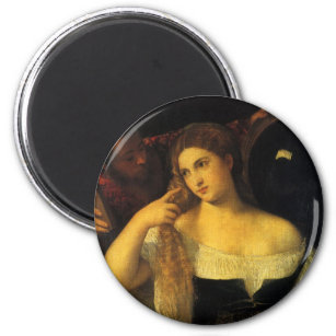 Woman with a Mirror by Titian, Vintage Renaissance Magnet