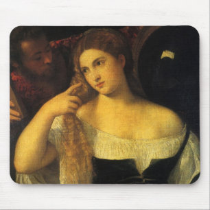 Woman with a Mirror by Titian, Vintage Renaissance Mouse Pad