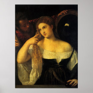 Woman with a Mirror by Titian, Vintage Renaissance Poster