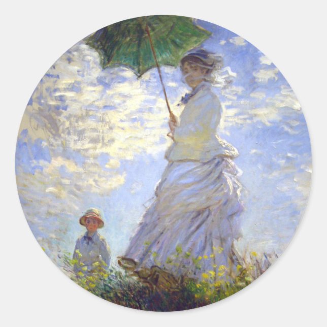 Woman with a Parasol by Claude Monet Classic Round Sticker (Front)