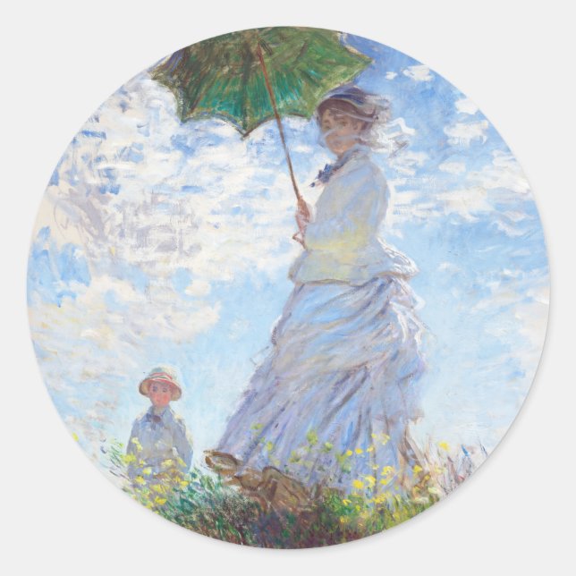 Woman with a Parasol by Claude Monet Classic Round Sticker (Front)