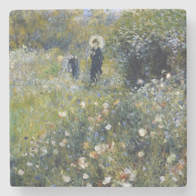 Woman with a Parasol in a Garden by Auguste Renoir Stone Coaster (Front)