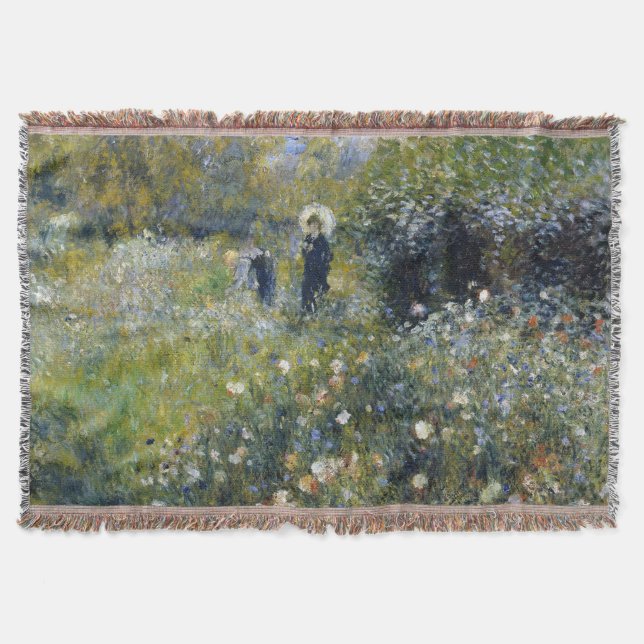 Woman with a Parasol in a Garden by Auguste Renoir Throw Blanket (Front)